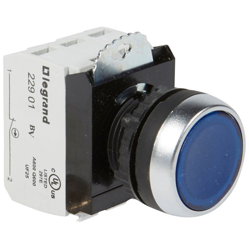 Legrand 023753 - Bouton lum impulsion affleurant IP69 Osmoz complet bleu 12V à 24V