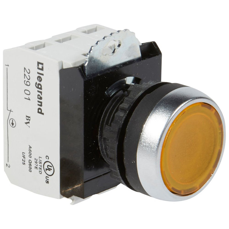 Legrand 023754 - Bouton lum impulsion affleurant IP69 Osmoz complet jaune 12V à 24V