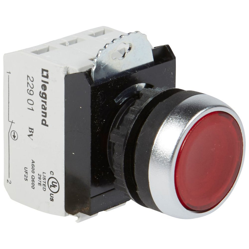 Legrand 023758 - Bouton lumineux à impulsion affleurant IP69 Osmoz complet - rouge - 230V~