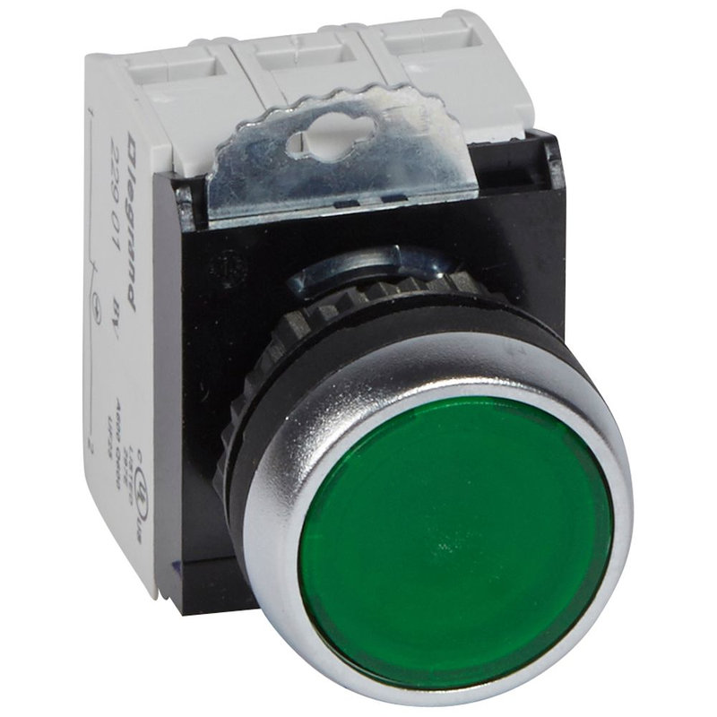 Legrand 023759 - Bouton lumineux à impulsion affleurant IP69 Osmoz complet - vert - 230V~
