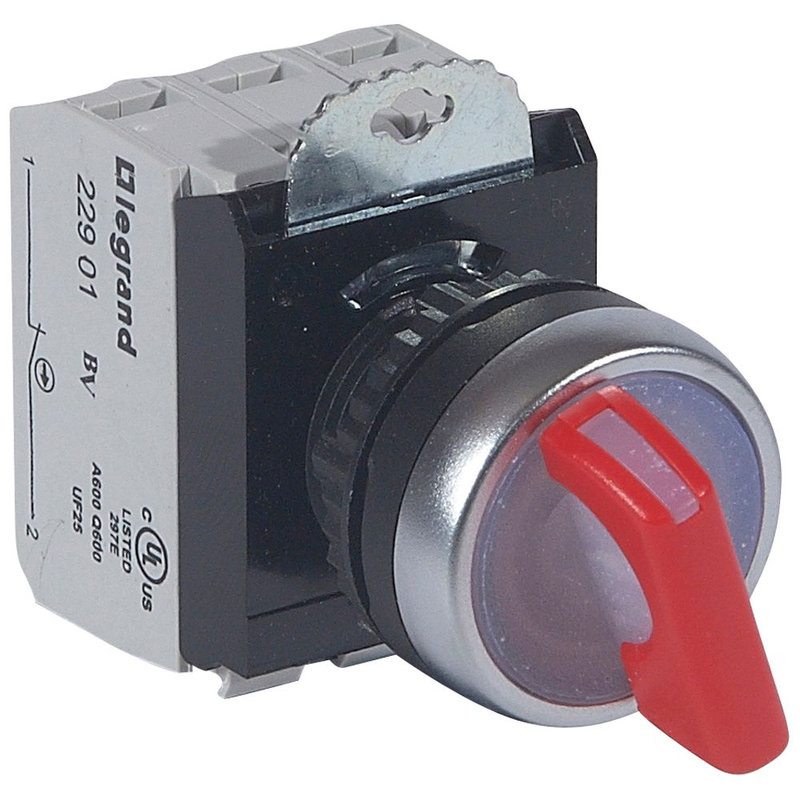Legrand 023761 - Bouton tournant lumineux manette rouge IP69 Osmoz complet - 24V~ 2 positions