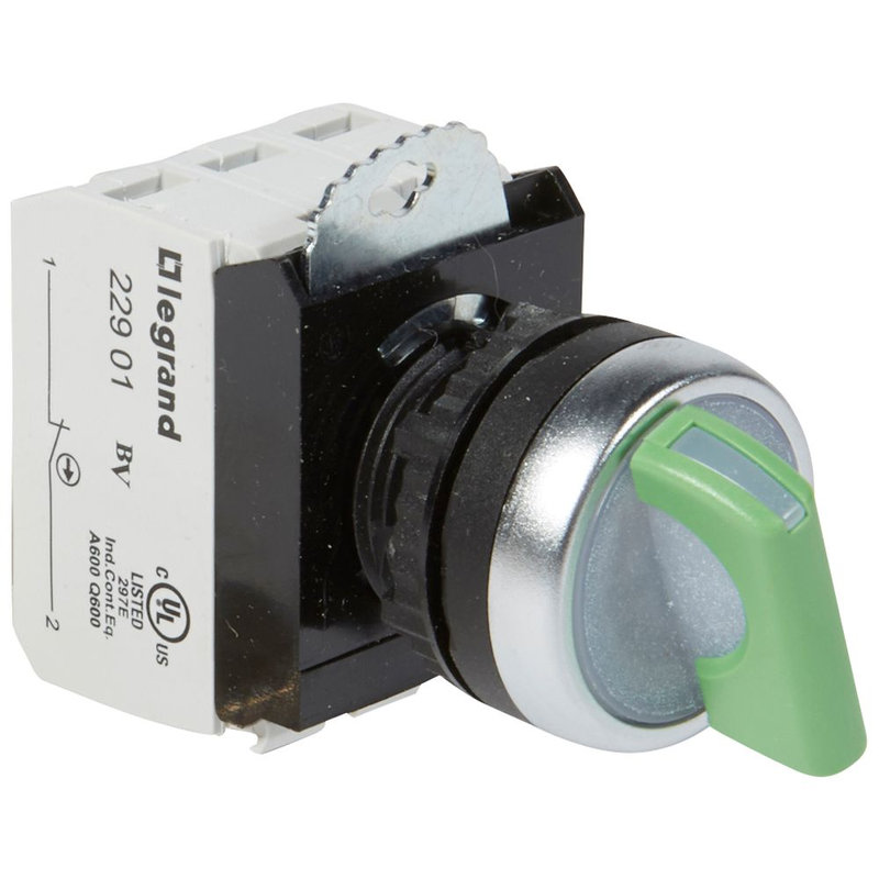 Legrand 023762 - Bouton tournant lumineux manette verte IP69 Osmoz complet - 24V~ 2 positions