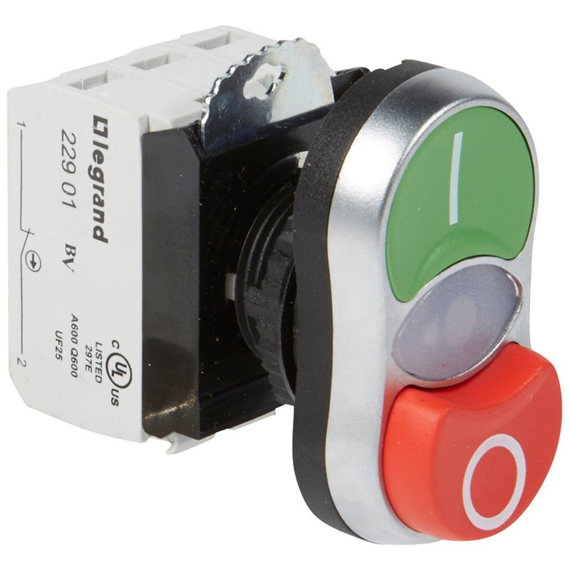 Legrand 023765 - Double touche lum affleurant+dépassant IP66 Osmoz complet -vert/rouge -24V~-24V=
