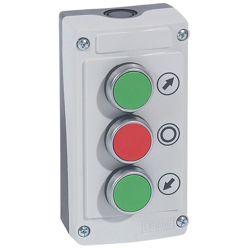 Legrand 024236 - Osmoz - boîte à boutons équipée - 3 trous -3 boutons à impulsion vert/rouge/vert