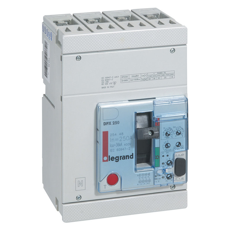 Legrand 025448 - Disjoncteur électronique DPX250 pouvoir de coupure 36kA 400V~ - 4P - 250A