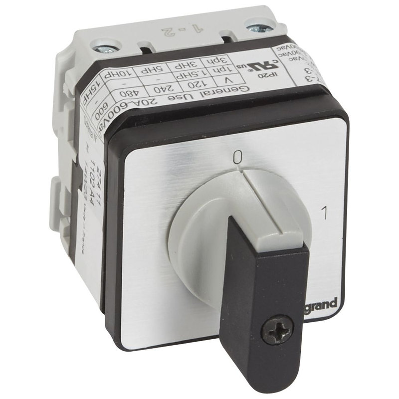 Legrand 027411 - Commutateur à cames inter marche/arrêt PR21 2P 2 contacts fixation vis sur porte