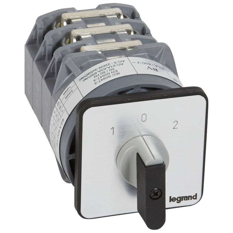 Legrand 027457 - Commutateur - inverseur avec arrêt 45° - PR 63 - 3P - 6 contacts - fixation vis