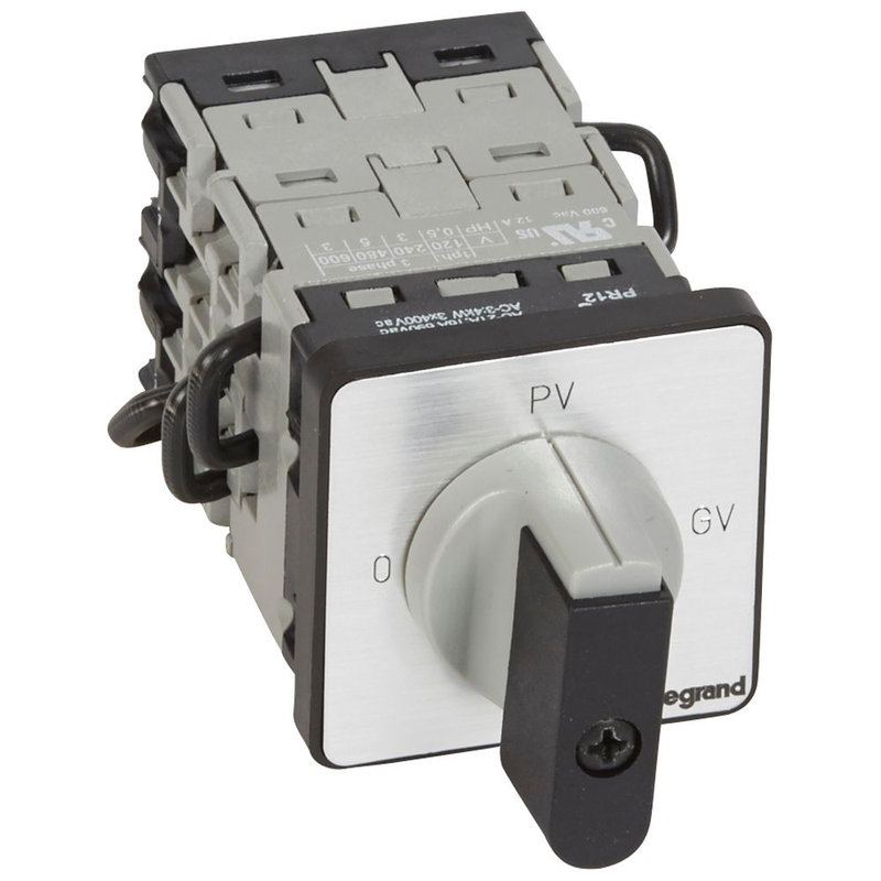 Legrand 027512 - Commutateur moteur 3P - démarreur 2 vitesses - PR 12 - 0-PV-GV - fixation vis