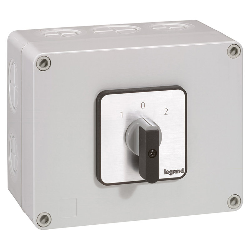 Legrand 027746 - Commutateur à cames inverseur - arrêt 45° PR40 2P 4 contacts - boîtier 135x70mm