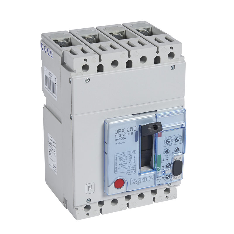 Legrand 025466 - Disjoncteur DPX250 électronique S2 pouvoir de coupure 100kA 4P 100A
