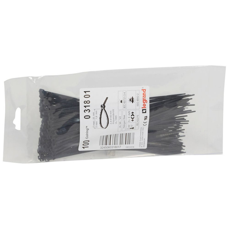 Legrand 031801 - Collier Colring largeur 2,4mm longueur 145mm - sachet de 100 - noir