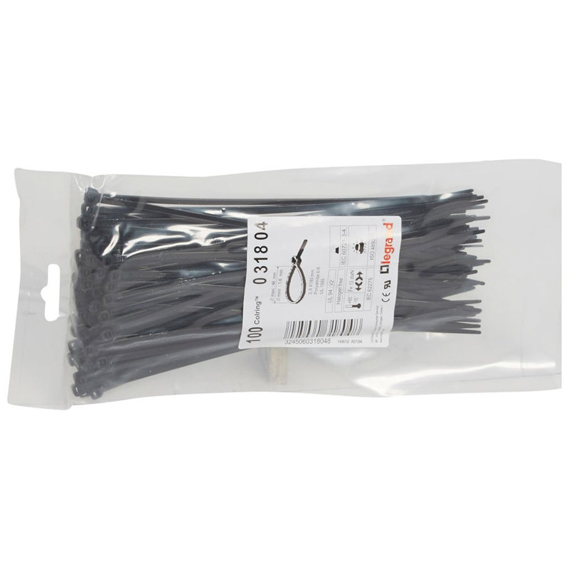 Legrand 031804 - Collier Colring largeur 3,5mm longueur 180mm - sachet de 100 - noir