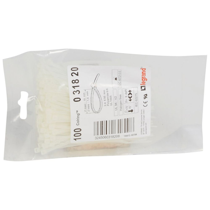 Legrand 031820 - Collier Colring largeur 2,4mm longueur 95mm - sachet de 100 - incolore