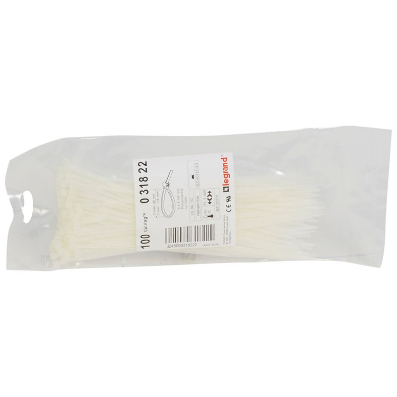 Legrand 031822 - Collier Colring largeur 2,4mm - longueur 180mm - sachet de 100 pièces - incolore