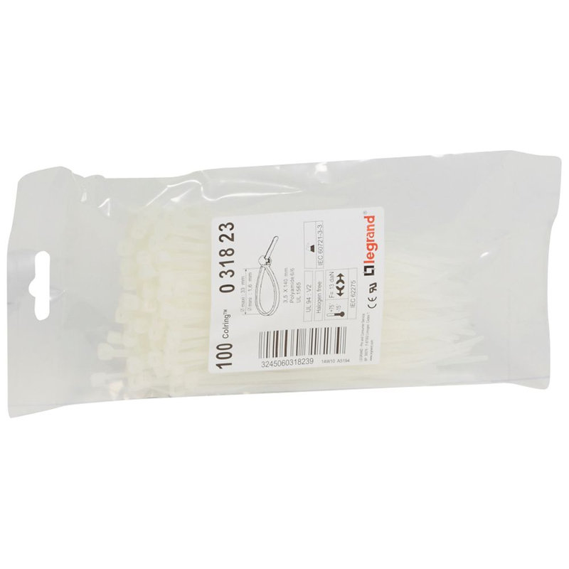 Legrand 031823 - Collier Colring largeur 3,5mm longueur 140mm - sachet de 100 - incolore