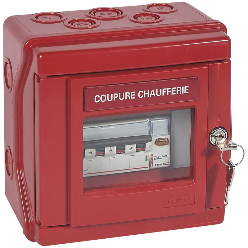 Legrand 038090 - Coffret de sécurité Plexo chaufferie IP55 IK07 équipé d'1 disj. 4P + 1 voyant
