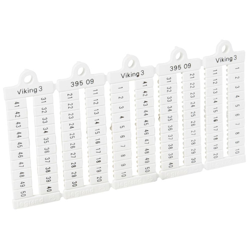 Legrand 039509 - Plaque repères à lecture horiz bloc de jonct Viking 3 pas 5mm - chiffres 1-50