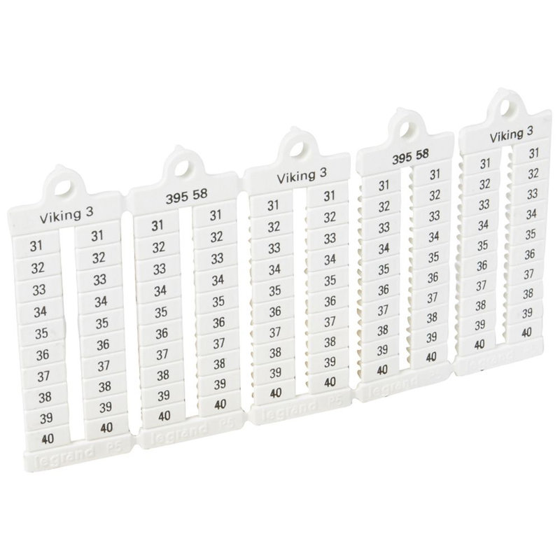 Legrand 039558 - Plaque repères lecture verticale -bloc de jonct Viking3 pas 5mm + chiffres 31-40