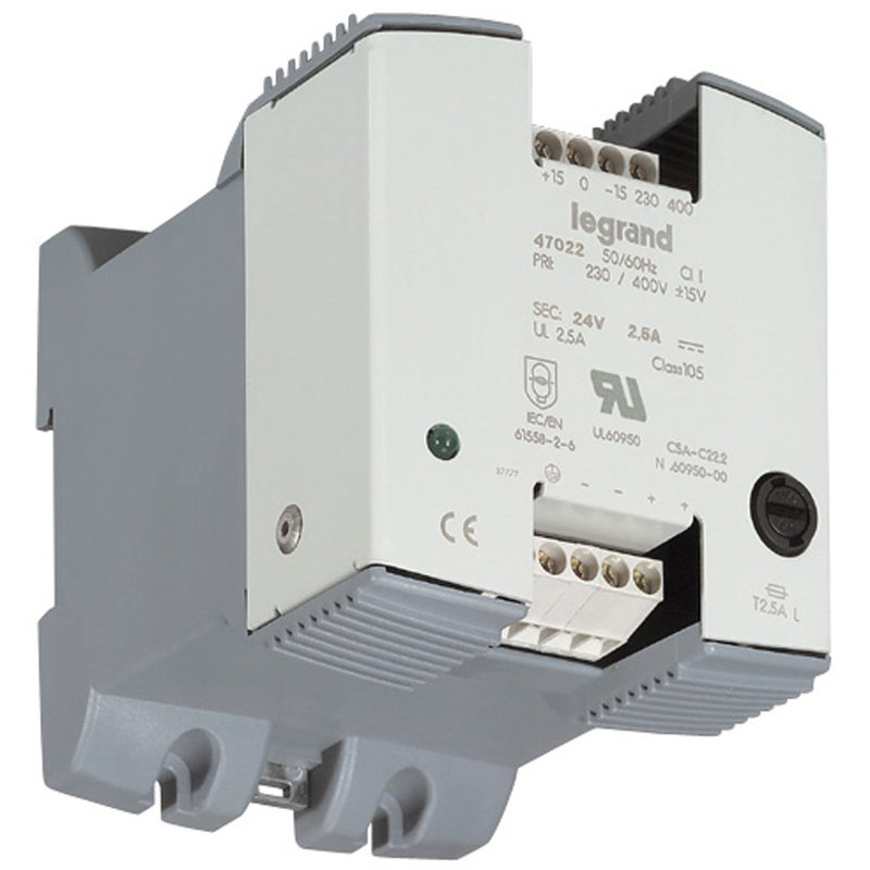 Legrand 047022 - Alimentation redressée filtrée monophasée entrée 230-400V~ sortie 24V= - 60W