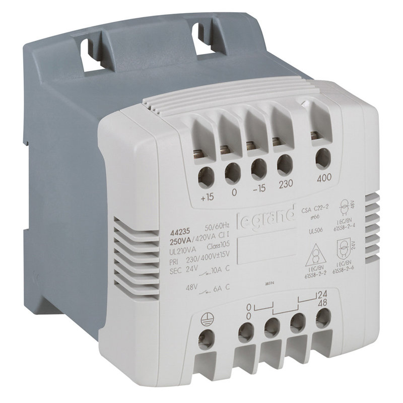 Legrand 044222 - Transformateur monophasé 230V à 400V sortie 12V à 24V - 63VA