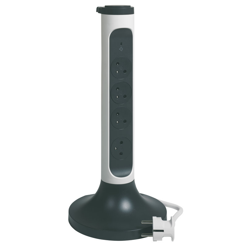Legrand 049410 - Rallonge tour 4x2P+T Surface ,interrupteur, parafoudre et cordon 2m - blanc/gris