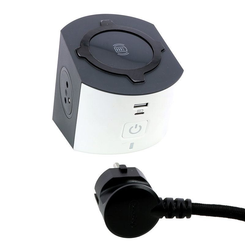 Legrand 049412 - Station de charge 2x2P+T, chargeur sans fil , USB A+C et cordon 2m - blanc/gris