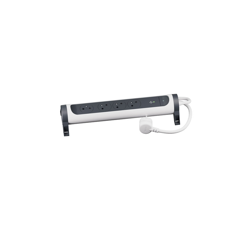Legrand 049415 - Rallonge 4x2P+T Surface avec inter, parafoudre et cordon 1,5m - blanc/gris