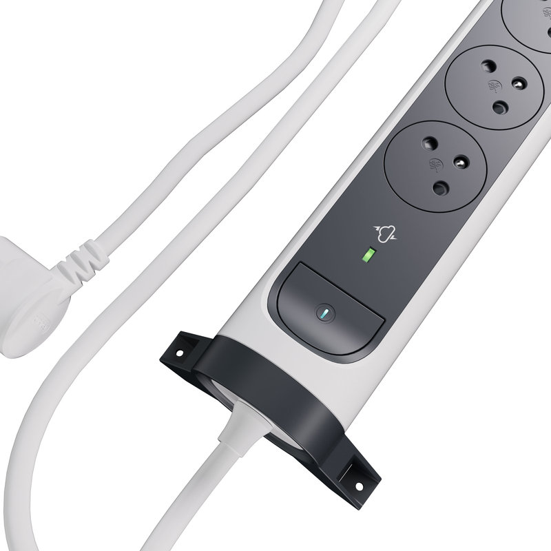 Legrand 049419 - Rallonge 6x2P+T Surface avec inter, parafoudre et cordon 1,5m - blanc/gris