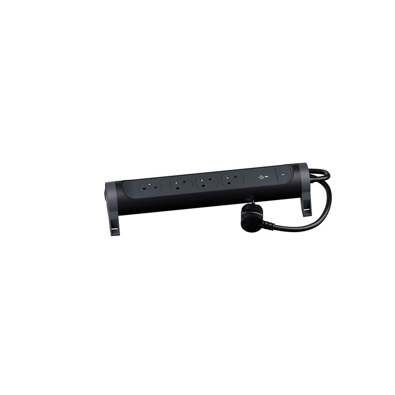 Legrand 049423 - Rallonge 4x2P+T Surface avec inter, parafoudre et cordon 1,5m - noir/gris