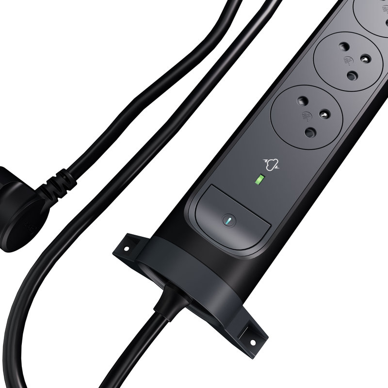 Legrand 049427 - Rallonge 6x2P+T Surface avec inter, parafoudre et cordon 1,5m - noir/gris