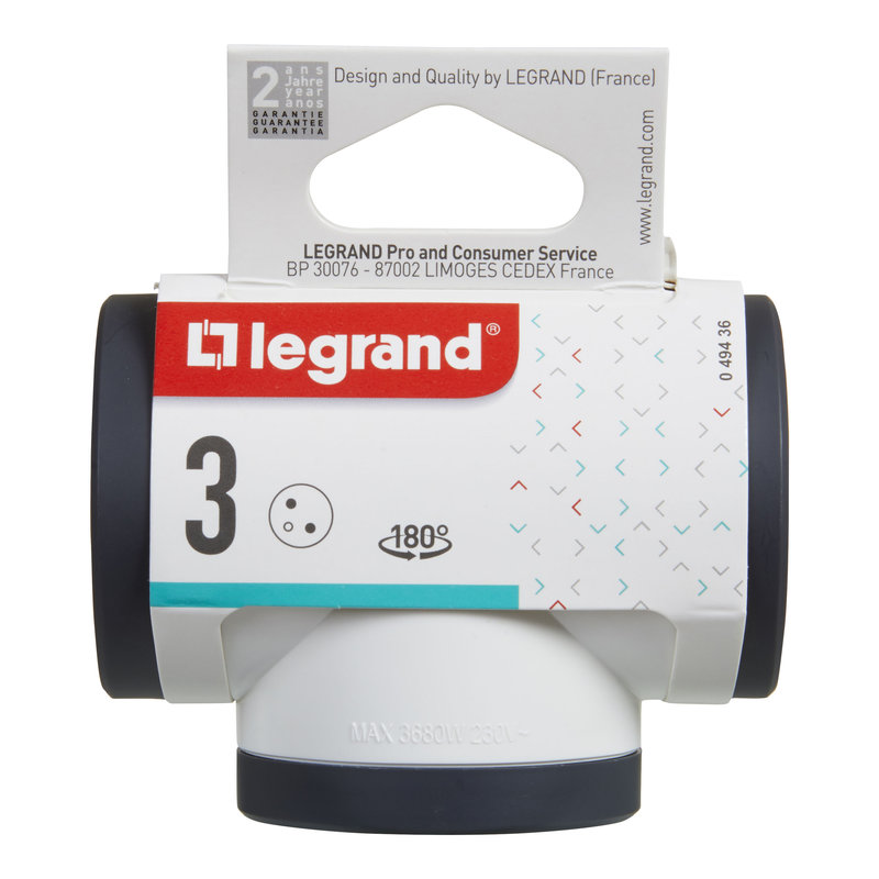 Legrand 049436 - Fiche rotative 3x2P+T latérales 16A 230V 3680W - blanc/gris foncé