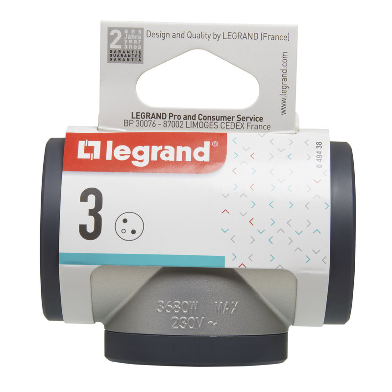 Legrand 049438 - Fiche 3x2P+T latérales 16A 230V 3680W - alu/gris foncé