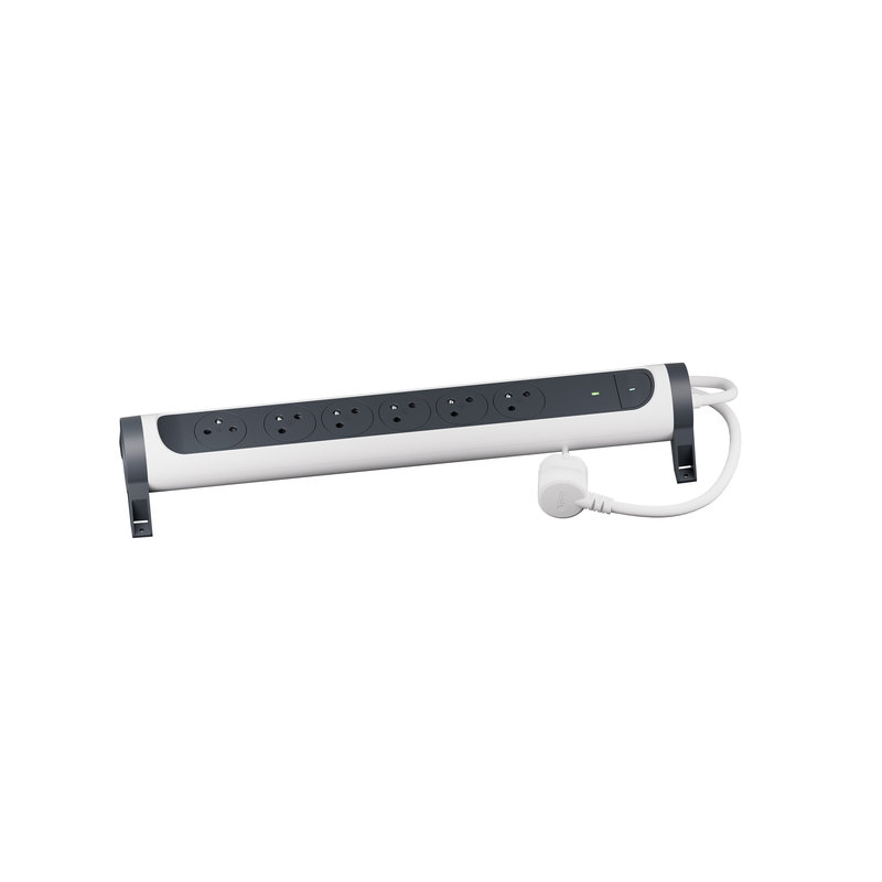 Legrand 049441 - Rallonge 6x2P+T Surface avec inter, cordon 1,5m et disjoncteur+LED - blanc/gris