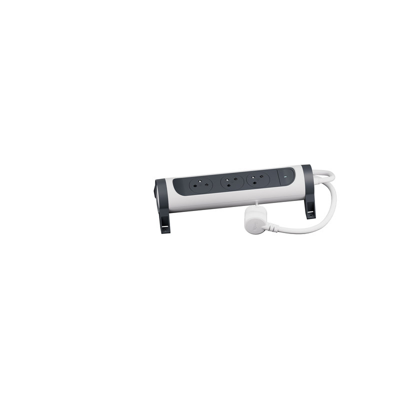 Legrand 049442 - Rallonge 3x2P+T Surface avec interrupteur et cordon 1,5m 3G 1mm² - blanc/gris