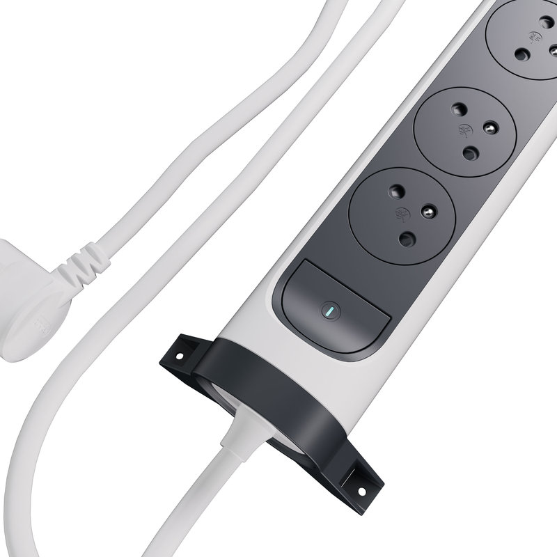 Legrand 049446 - Rallonge 4x2P+T Surface avec interrupteur et cordon 1,5m 3G 1mm² - blanc/gris