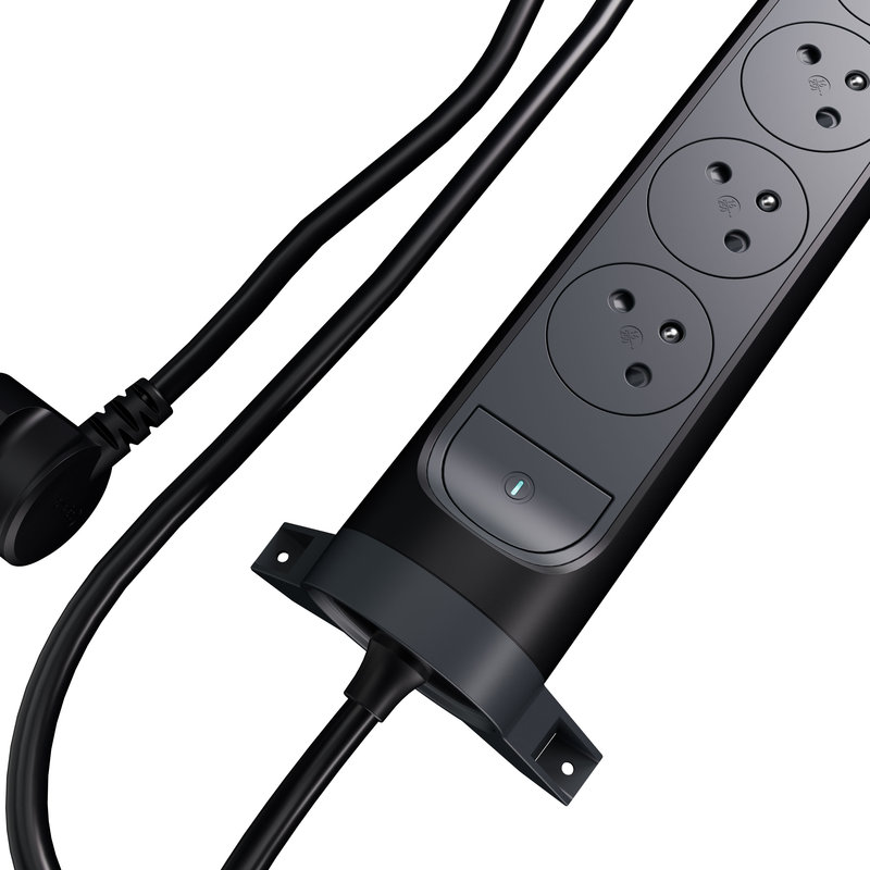 Legrand 049448 - Rallonge 4x2P+T Surface avec interrupteur et cordon 1,5m 3G 1mm² - noir/gris