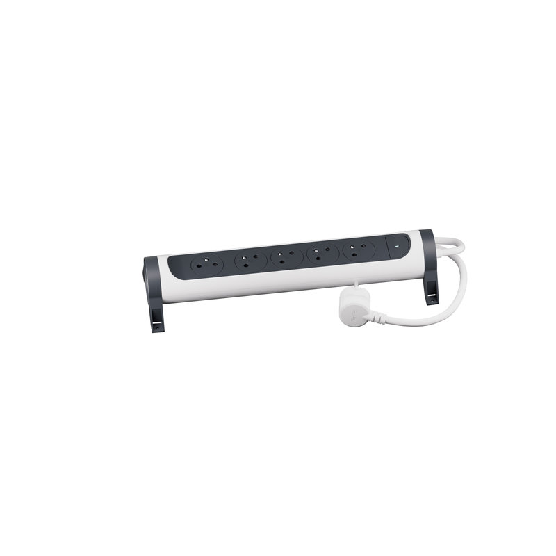 Legrand 049450 - Rallonge 5x2P+T Surface avec interrupteur et cordon 1,5m 3G 1mm² - blanc/gris