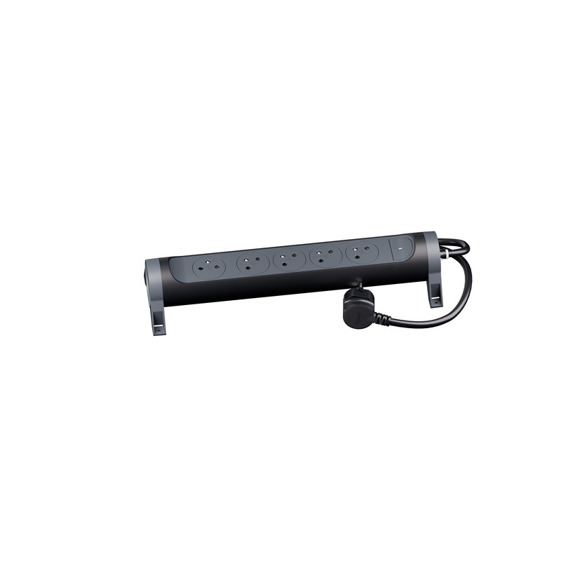 Legrand 049452 - Rallonge 5x2P+T Surface avec interrupteur et cordon 1,5m 3G 1mm² - noir/gris
