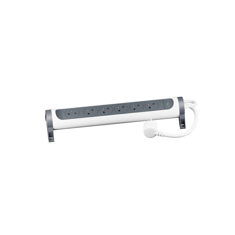Legrand 049454 - Rallonge 6x2P+T Surface avec interrupteur et cordon 1,5m 3G 1mm² - blanc/gris