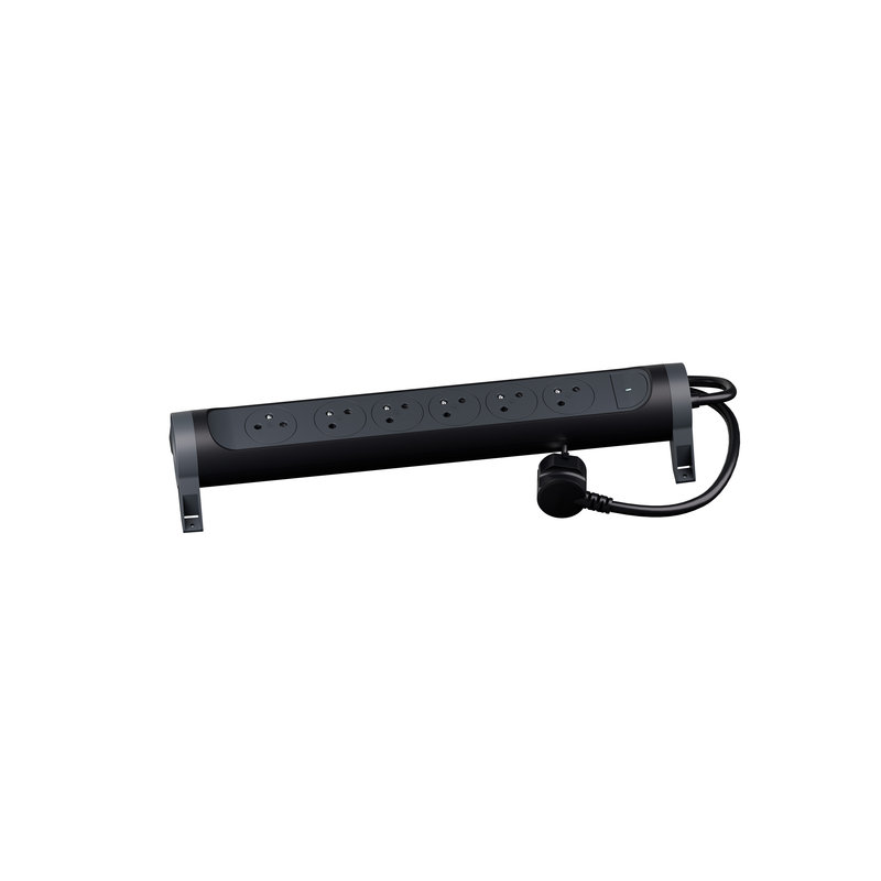 Legrand 049456 - Rallonge 6x2P+T Surface avec interrupteur et cordon 1,5m 3G 1mm² - noir/gris