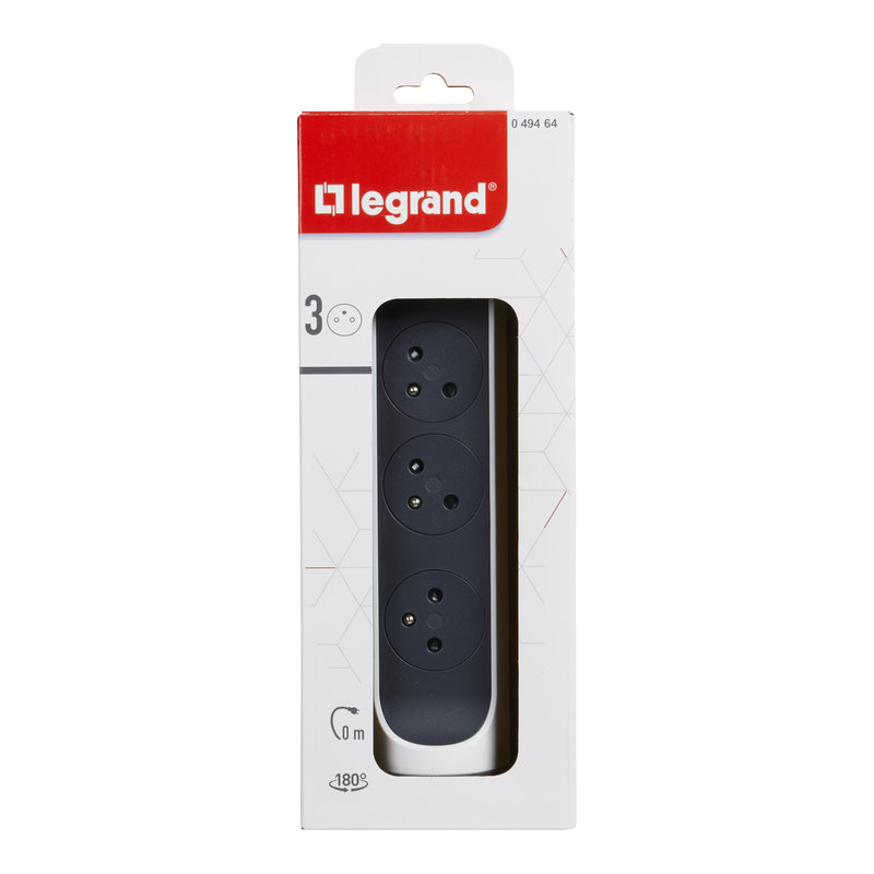 Legrand 049464 - Rallonge 3x2P+T Surface avec interrupteur sans cordon - blanc/gris foncé
