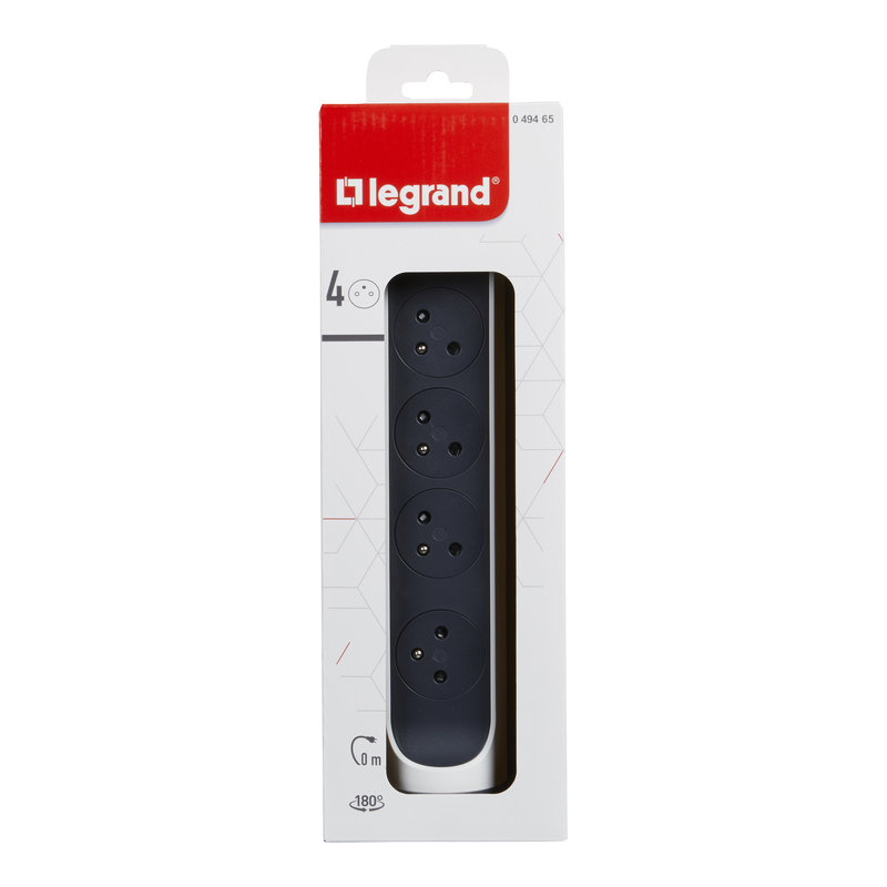 Legrand 049465 - Rallonge 4x2P+T Surface avec interrupteur sans cordon - blanc/gris foncé