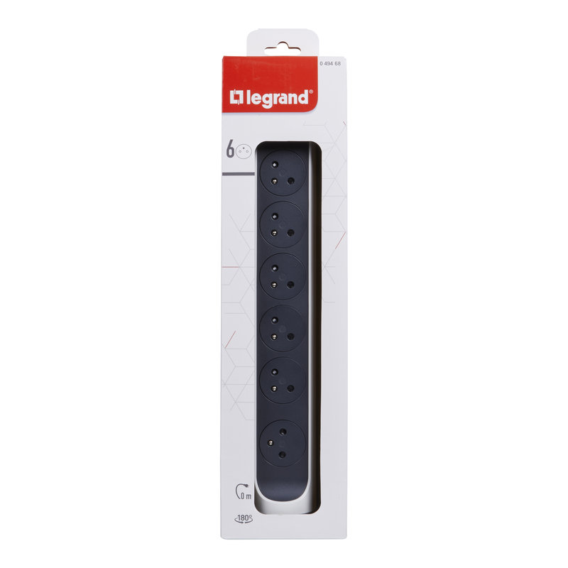 Legrand 049468 - Rallonge 6x2P+T Surface avec interrupteur sans cordon - blanc/gris foncé