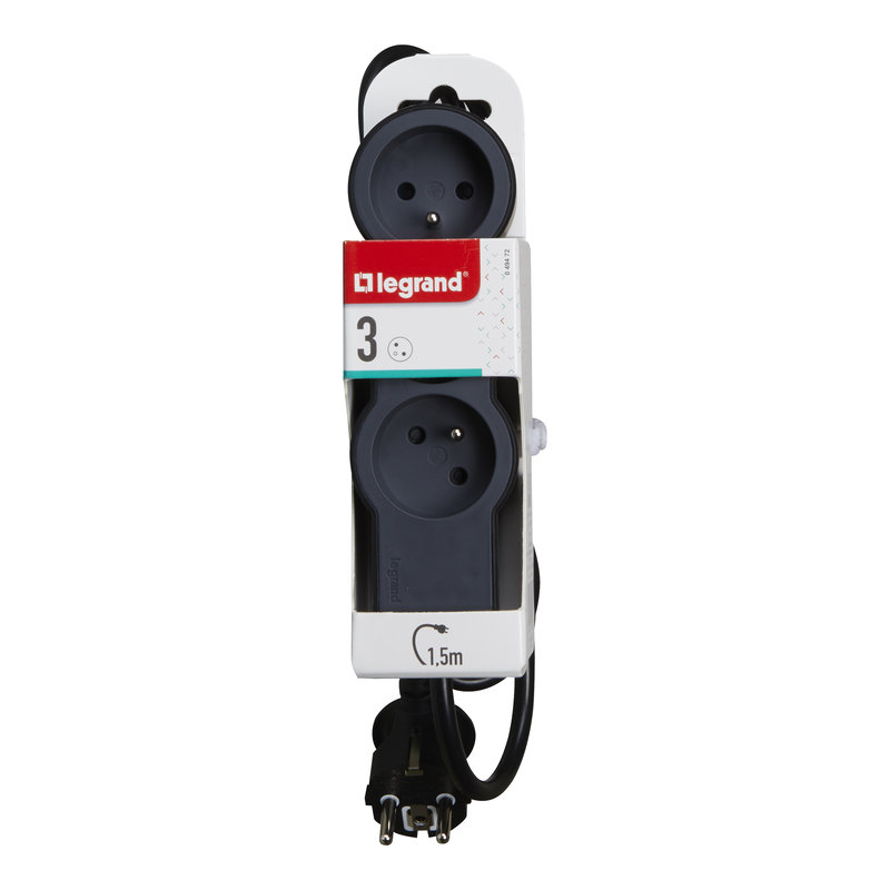 Legrand 049472 - Rallonge 3x2P+T avec cordon 1,5m 3G 1mm² - noir/gris foncé