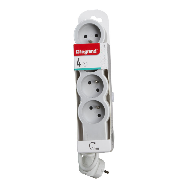 Legrand 049475 - Rallonge 4x2P+T avec cordon 1,5m 3G 1mm² - blanc/gris clair