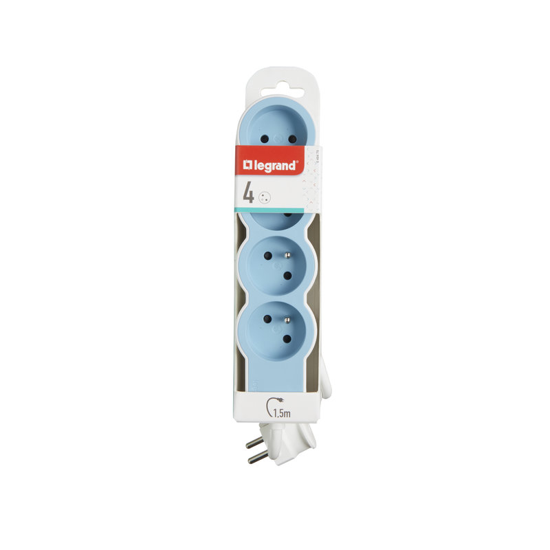 Legrand 049479 - Rallonge 4x2P+T avec cordon 1,5m 3G 1mm² - blanc/bleu