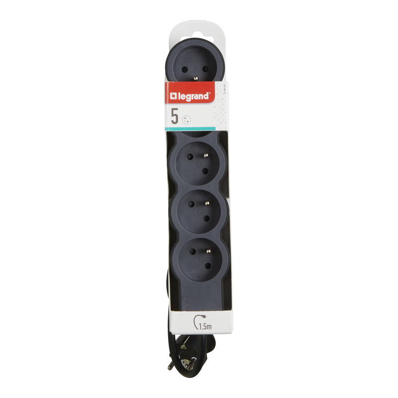 Legrand 049482 - Rallonge 5x2P+T avec cordon 1,5m 3G 1mm² - noir/gris foncé