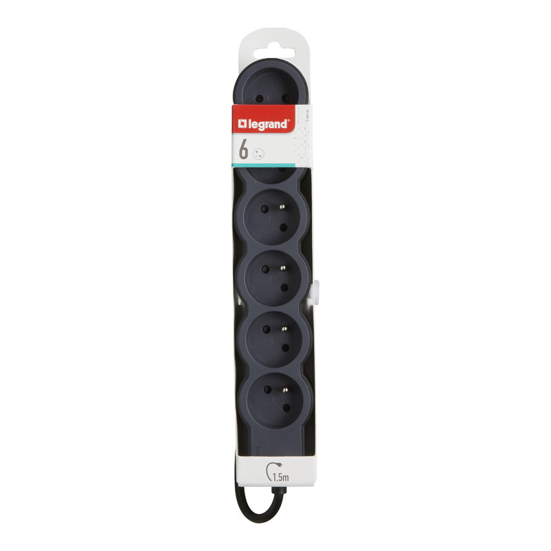 Legrand 049486 - Rallonge 6x2P+T avec cordon 1,5m 3G 1mm² - noir/gris foncé