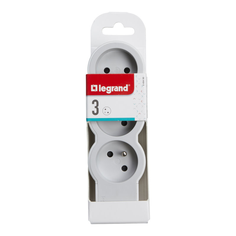 Legrand 049496 - Rallonge extra-plate 3x2P+T à câbler - blanc/gris clair