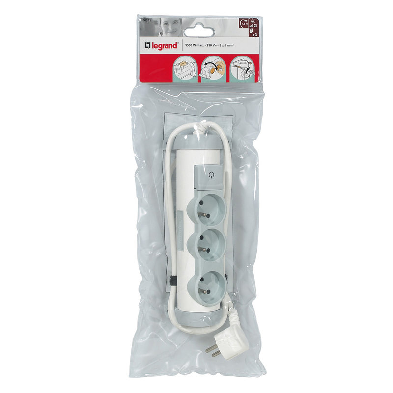 Legrand 050071 - Rallonge multiprise confort - bloc de prises rotatif - 3x2P+T - cordon 1,5 m
